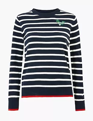 Buy Gorgeous BNWT M&S Striped Holly Embellished Christmas Jumper XS (6-8) Rrp£25 • 15£