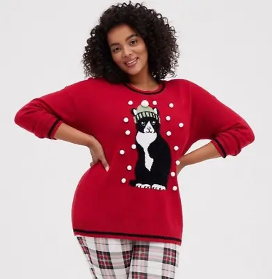 Buy NWT Torrid 4 Christmas Cat Sweater, Plus Size 4X 26 26W, Top, Holiday, Red • 28.45£