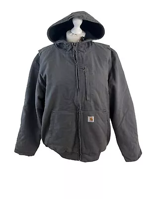 Buy Carhartt Grey Hooded Cotton Active Workwear Jacket Coat L Men’s Large • 69.99£