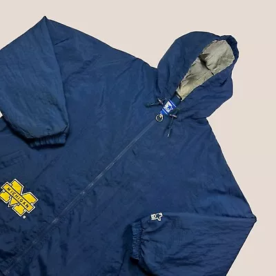 Buy Starter Michigan Jacket Mens Large USA College American Football Navy Hooded • 26£