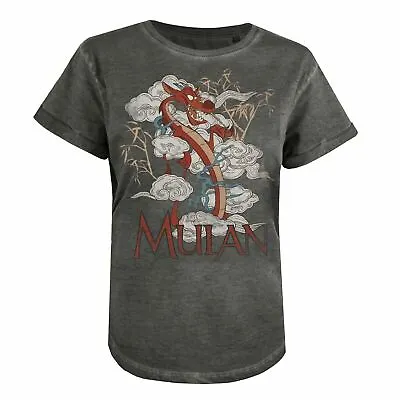 Buy Official Disney Ladies Fashion T-Shirt Mulan Mushu Vintage Wash Charcoal S - XL • 13.99£