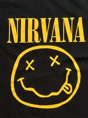 Buy NIRVANA Crew Neck T Shirt M Black Cotton Smiley Face Short Sleeve Grunge Band • 9.99£