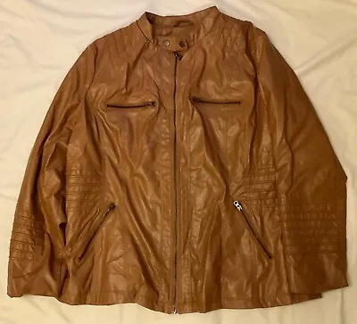 Buy Leather Look Ladies Jacket Size 14-16 2XL Brown Tan • 9.99£