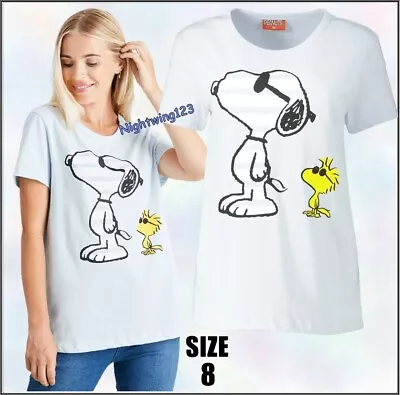 Buy TU Size 8 Snoopy Baby Blue T-Shirt Peanuts Woodstock Short Sleeve 100% Cotton • 10.99£