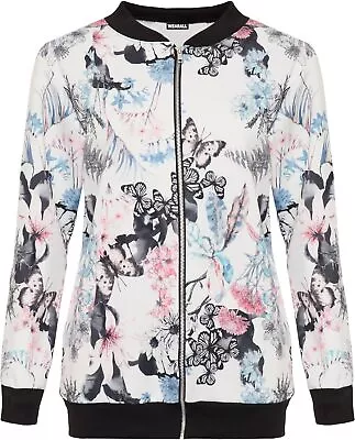 Buy Women's Plus Butterfly Bomber Jacket Ladies Print Long Sleeve Zip Up Stretch • 17.99£