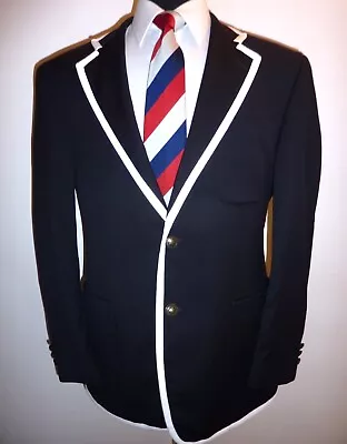 Buy Men's Navy Blue White 40 S Boating Rowing Blazer College Suit Jacket Sport Coat • 84.99£