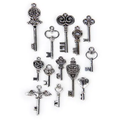 Buy 13 Pieces Steampunk Key Pendant Charm Necklace Jewelry Making Accessories • 5.39£