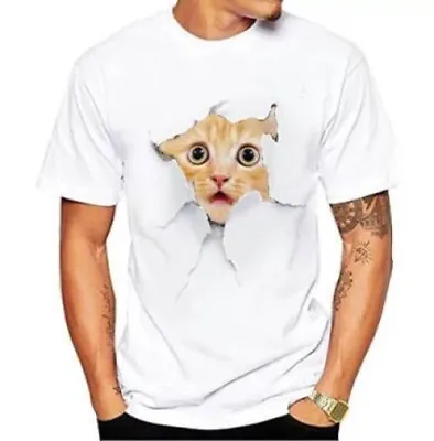 Buy 3D Print Short Sleeve T-Shirts Summer Casual Loose Fitted UK -M With Cat Face • 15£