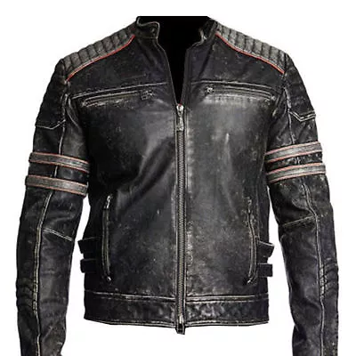 Buy Mens Biker Vintage Motorcycle Distressed Black Retro Leather Jacket • 64.98£