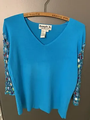 Buy St Pat’s Day Ready Blue/Green Sweater Crochet Sleeves Granny Core Sz L • 9.61£