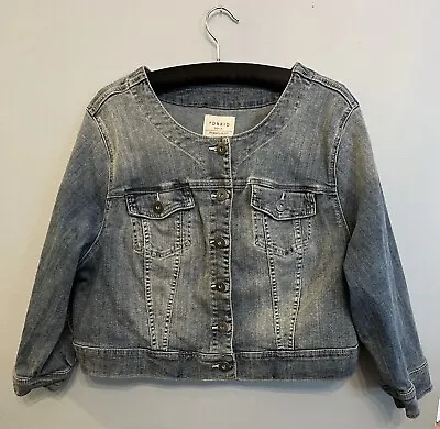 Buy Torrid Denim Half Jean Jacket We Swear By Fit  Button Up Size 3  22/24 NWOT • 26.99£