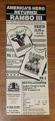 Buy Seltene Werbung Imagine Transfers RAMBO III T-Shirts Sylvester Stallone 1988 • 5.13£