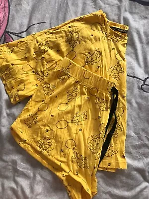 Buy Ladies Soft Touch Pyjamas DISNEY POOH Yellow  Women 10-12 Shorts T-Shirt Primark • 2.49£