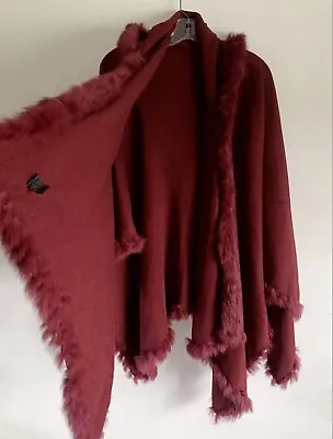 Buy Burgundy Red  Wool Rabbit Hair Hoodie Poncho Wrap Pashmina Body Warmer Shawl • 39£