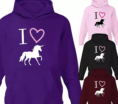 Buy Childrens I Heart Unicorns Horse Riding Hoodie Kids Girls Unicorn Hoody Gift • 15.95£