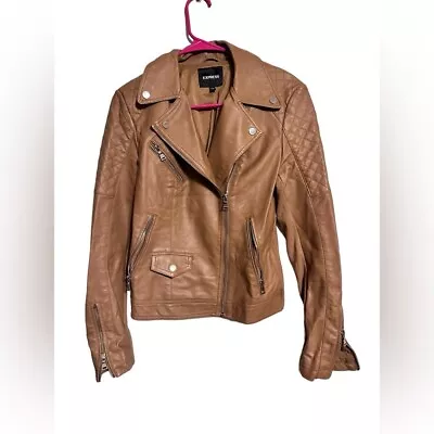 Buy Express Faux Leather Moto Jacket Brown Size Small • 33.62£