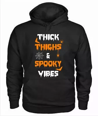 Buy New Women's Thick Thighs & Spooky Vibes Halloween Black Hoodie  • 35.99£