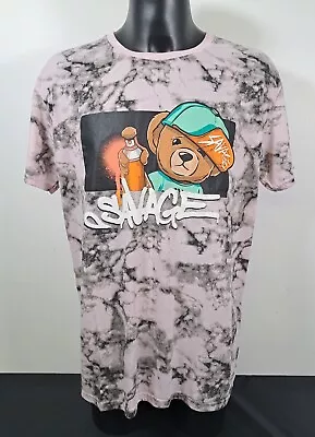 Buy LAUNDER Bailey Savage Hustle Graphic Tee Graffiti Bear Pink T-Shirt Men's XL • 16£