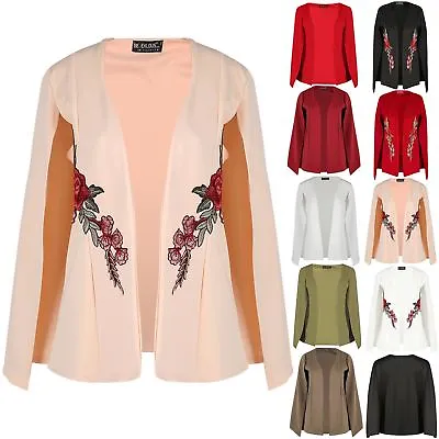 Buy Womens Open Front Rose Embroidered Side Split Double Layer Blazer Coat Cape Top • 5.69£