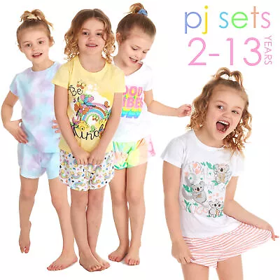 Buy Girls Short Pyjamas Kids Jersey Summer Short Sleeved Pyjama Set Nightwear PJs UK • 4.99£