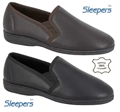 Buy Mens Leather Full Slippers Twin Gusset Padded Quality Comfy Soft Sleepers Hadley • 24.50£
