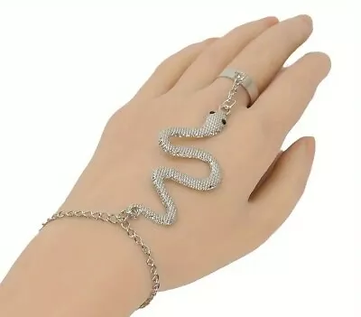 Buy Gothic Style Silver Snake Shape Hand Harness With Ring & Bracelet Hand Jewellery • 5.74£