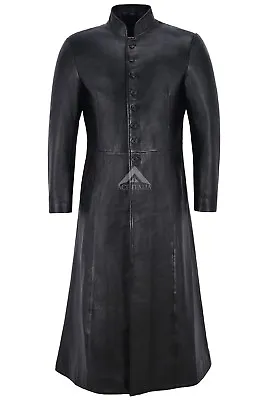 Buy Men's Leather Jacket Black FULL-LENGTH Keanu Reeves 100% REAL NAPA COAT 1425 • 199.99£