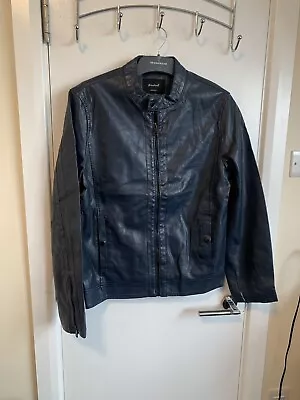 Buy Mens Racer Blue Leather Casual Slim Fit Biker Jacket • 45£