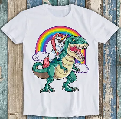 Buy Unicorn Riding Dinosaur T Rex Party Rainbow Squad Funny Gift Tee T Shirt M1566 • 6.35£