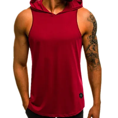 Buy Men's Gym Pullover Vest Sleeveless Casual Hoodie Hooded Tank Tops Muscle T-Shirt • 8.99£
