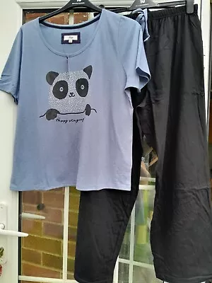 Buy Evans Bnwt 14/16 Sleep Lounge Pyjamas Set Panda Bear Happy To Stay In Slogan... • 10.99£