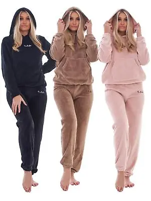 Buy Ladies Fleece Pyjama Set Soft Warm Pocket Hooded Top Pants Loungewear Nightwear • 15.95£