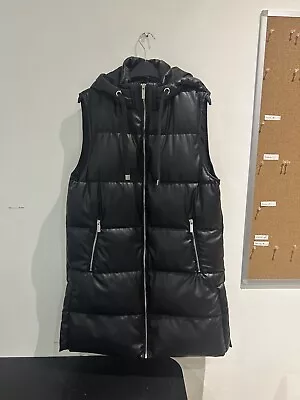 Buy Zara Faux Leather Black Long Hooded Gillet Bodywarmer Black Size M • 15£