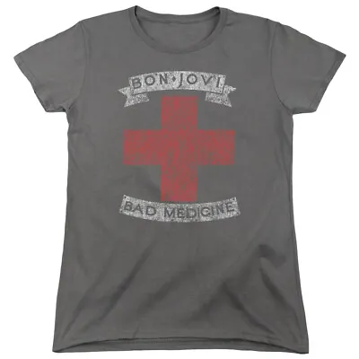 Buy Bon Jovi Bad Medicine Womens T Shirt Licensed Rock N Roll Band Merch Charcoal • 24.47£