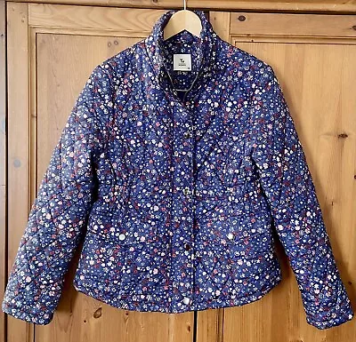 Buy Tu Blue Floral Quilted Jacket / Country Style Spring Summer Coat VGC Size 10 • 7.99£