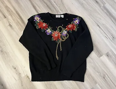 Buy Women’s Vintage LeRoy Knitting Black Sequin Embellished Tacky Christmas Sweater  • 19.18£