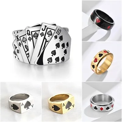 Buy Men's Stainless Steel Rings Poker Playing Card Gothic Silver Gold Jewelry Gift • 3.62£