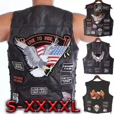 Buy Men Embroidery Punk Coat Motorcycle Leather Sleeveless Jacket Clothing Waistcoat • 44.15£