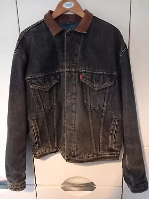 Buy Vintage Levis Denim Trucker Jacket Check Quilt Lined, Black, Mens Large 42 . • 54.99£