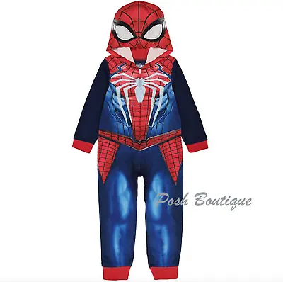 Buy NWT Spiderman Pajamas Boys One Piece Union Suit Hoodie Costume Marvel 4 6 8 10 • 21.28£