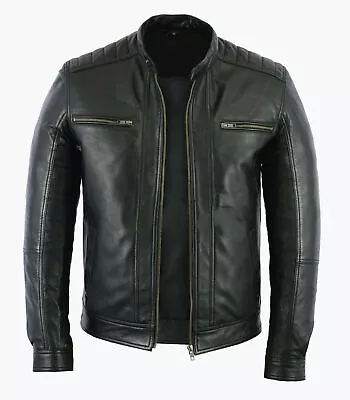 Buy Real Leather Biker Style Fashion Jacket With Design On Shoulder Top Grain • 69.99£