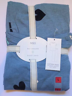 Buy M & S Short Sleeve Long Leg Cotton Pyjama Set Size Large Heart Blue Mix • 12.50£