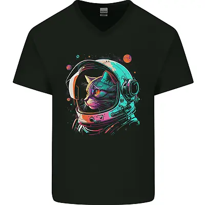 Buy An Astronaut Cat In Outer Space Mens V-Neck Cotton T-Shirt • 8.99£