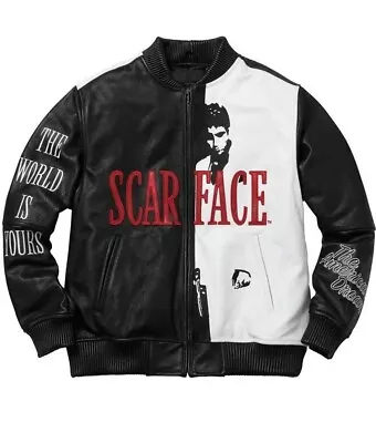 Buy Mens Scarface Casual Bomber Black Motorcycle Biker Outerwear Real Leather Jacket • 99.99£