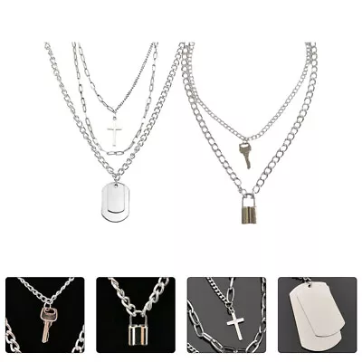 Buy 2Pcs Fashionable Necklace Alt Jewelry Egirl Chains Retro Necklace • 8.38£