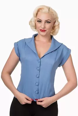 Buy Blue Rockabilly Pinup Vintage 50's Retro Shirt Blouse Button Top BANNED Apparel • 24.99£