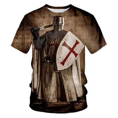Buy 3D Print T-Shirt Men's Knight Templar Divine Cross Short Sleeve Tee Tops Gift UK • 6.20£
