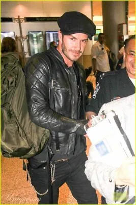 Buy Men's David Beckham Black Sheep Leather Zipper Buckled Diamond Quilted Jacket • 29£