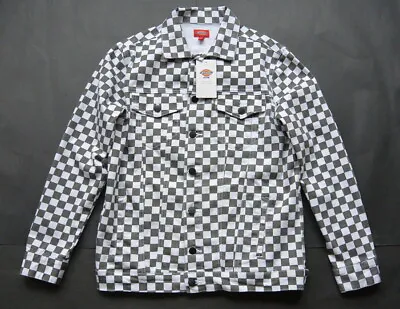 Buy Dickies Girl Juniors Denim Allover Checkered Jacket M Gray White Cotton NWT • 40.13£