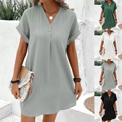 Buy Womens Summer Casual Plain Mini Dress Ladies Short Sleeve Loose T Shirt Dress • 3.59£